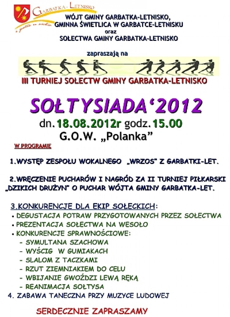 Zaproszenie  III turniej sołectw Gminy Garbatka-Letnisko Sołtysiada 2012