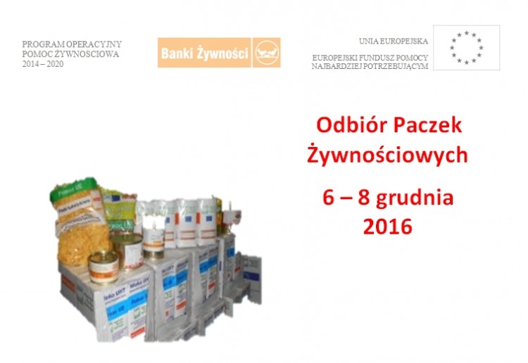 Odbiór Paczek Żywnościowych 6 – 8 grudnia 2016