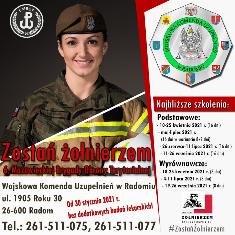 Wojskowa Komenda Uzupełnień w Radomiu informuje o prowadzonej rekrutacji do Wojsk Obrony Terytorialnej.