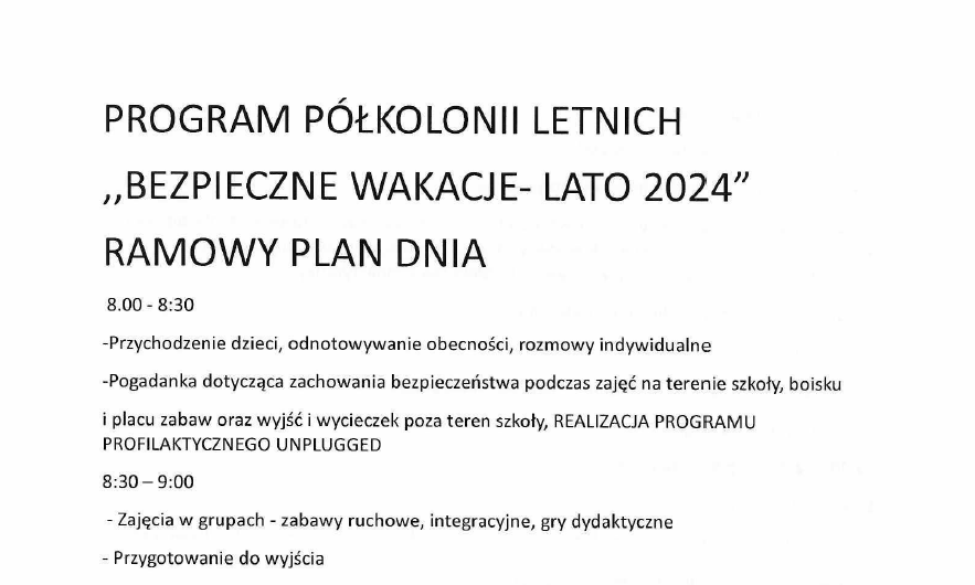 Program Półkolonii Letnich 2024